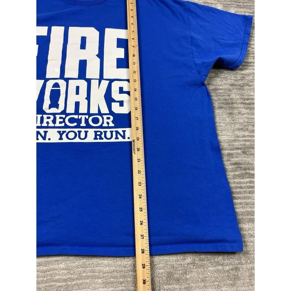 Fire Works Director I Run‎ You Run Shirt Mens 2XL Blue Short Sleeve Funny